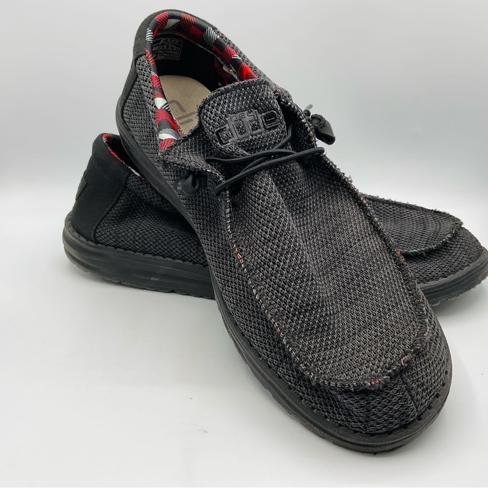 Hey Dude Shoes Men's Size 13 Wally Sox Slip On Loafer Comfortable Jet Black Gray